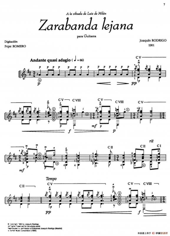 Joaquin Rodrigo Music for Guitar（罗德里戈吉他音乐P7-11）（古典吉他）