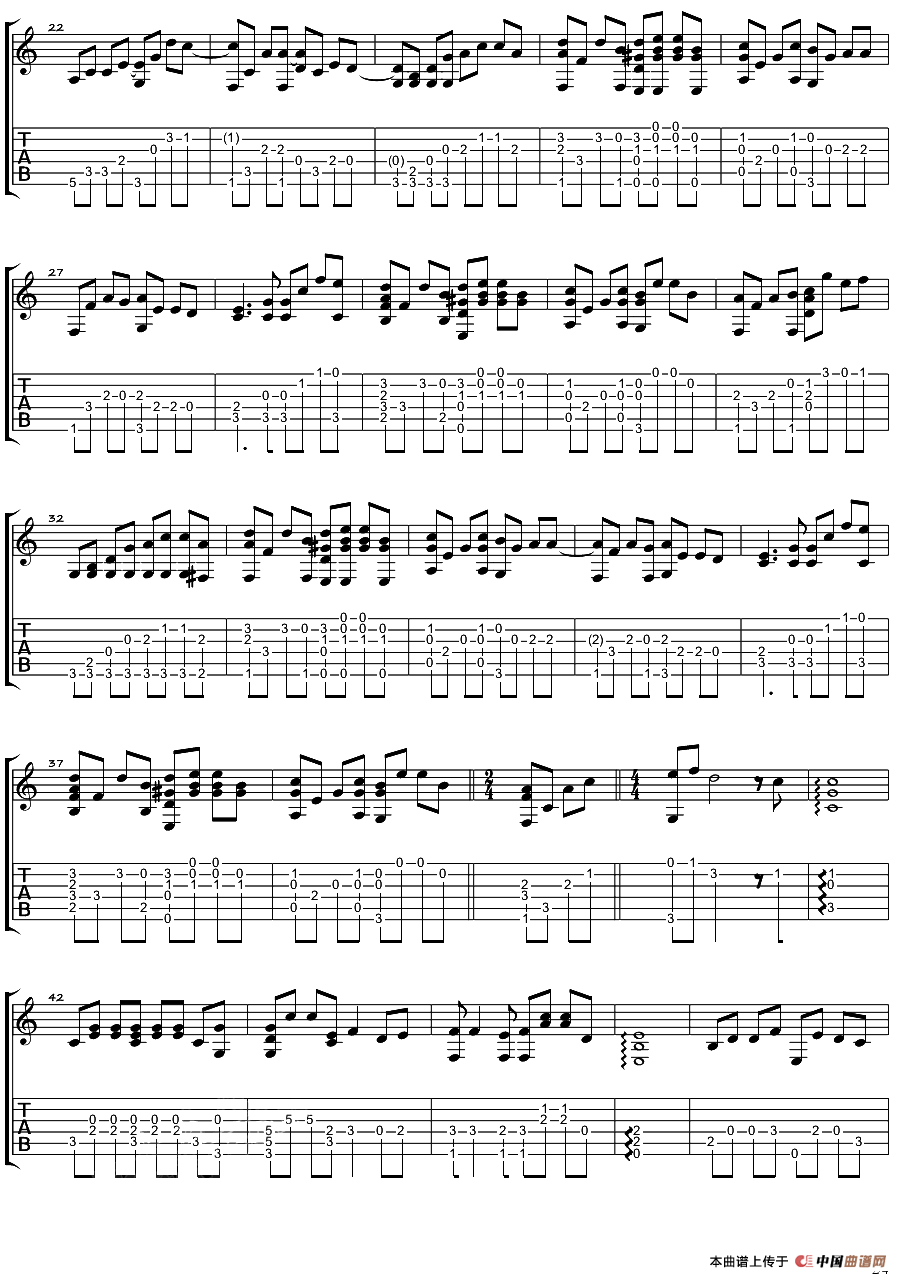 那女孩对我说（指弹谱）