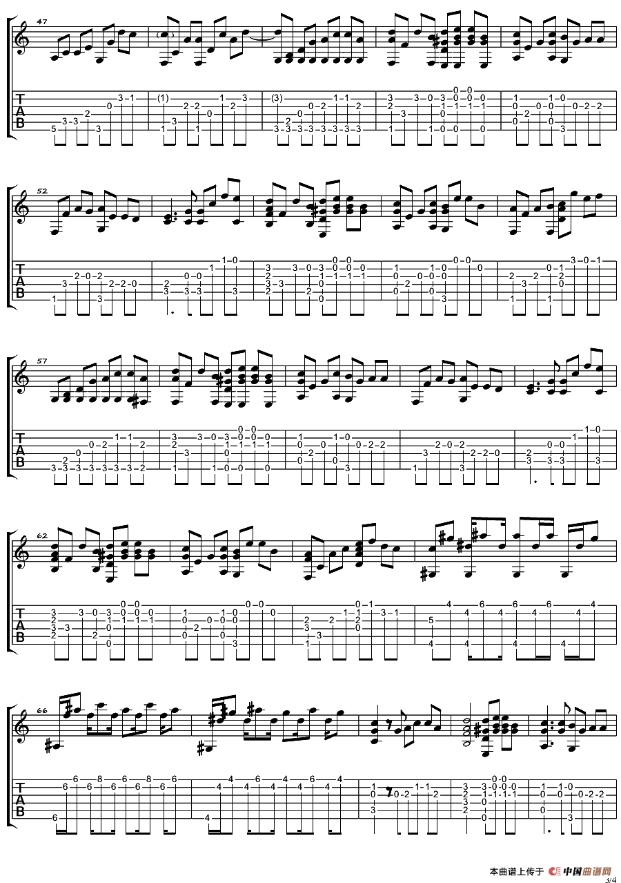 那女孩对我说（指弹谱）