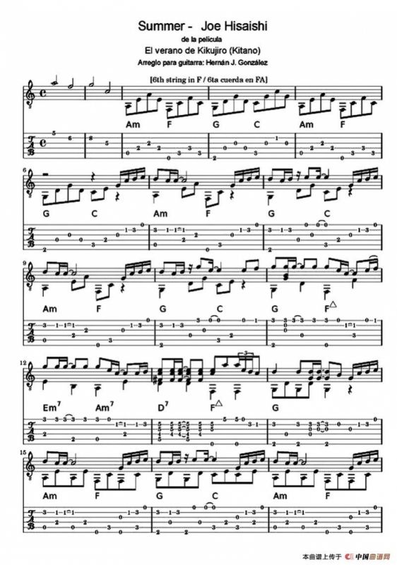 菊次郎的夏天（Summer）（指弹谱、五线谱+六线谱）