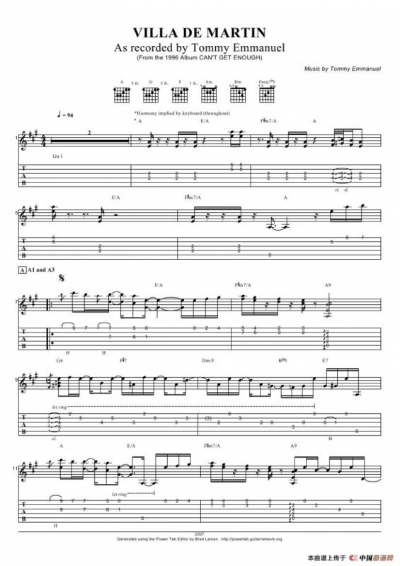 tommy emmanuel：villa de martin（指弹吉它）