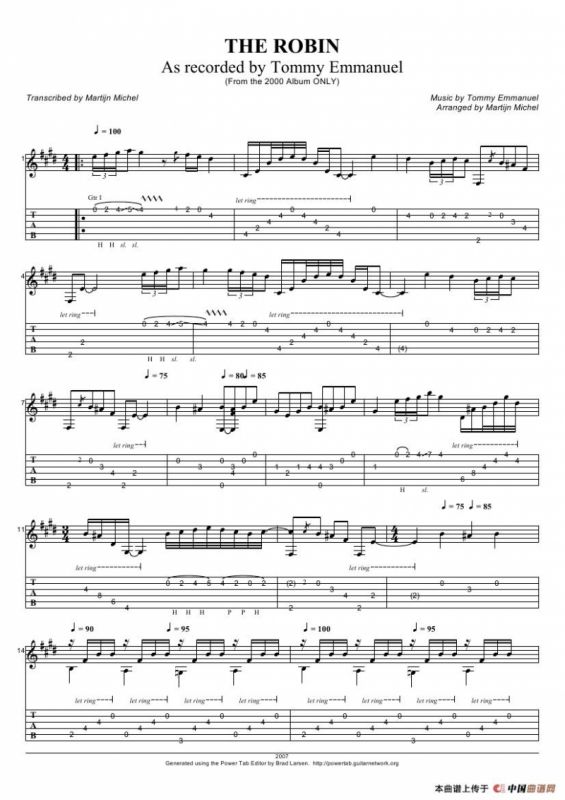 tommy emmanuel：the robin（指弹吉它）