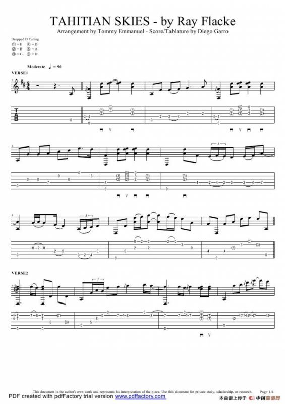 tommy emmanuel：tahitian skies with score（指弹吉它）