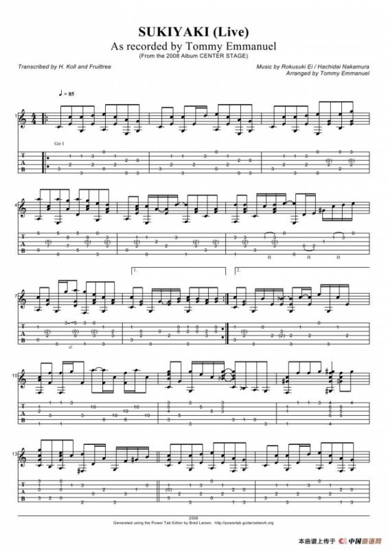 tommy emmanuel：sukiyaki（指弹吉它）