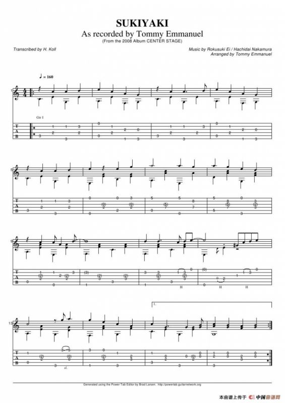 tommy emmanuel：sukiyaki 2（指弹吉它）