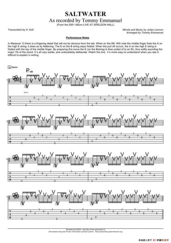 tommy emmanuel： saltwater（指弹吉它）