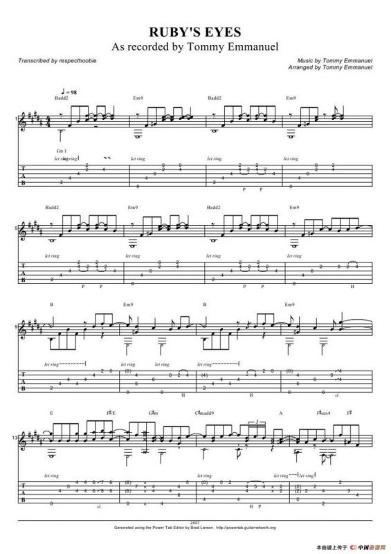 tommy emmanuel： rubys eyes（指弹吉它）