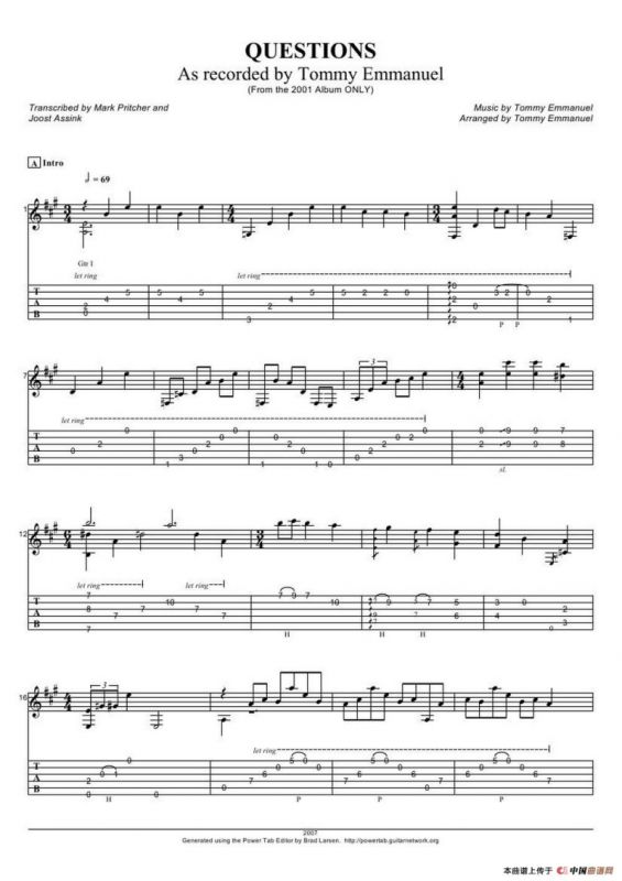 tommy emmanuel： questions（指弹吉它）