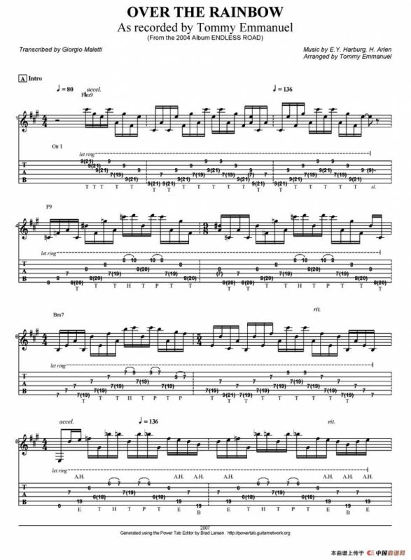 tommy emmanuel：over the rainbow（指弹吉他）