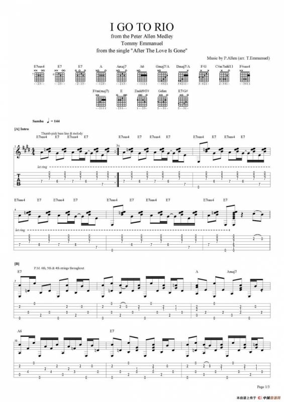 tommy emmanuel：i go to rio（指弹吉他）