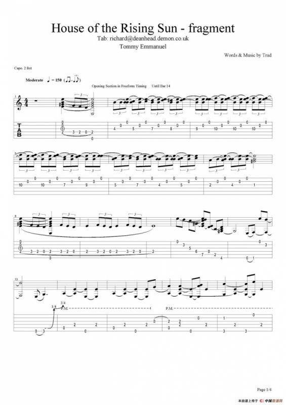 tommy emmanuel：house of the rising sun fragment（指弹吉他）
