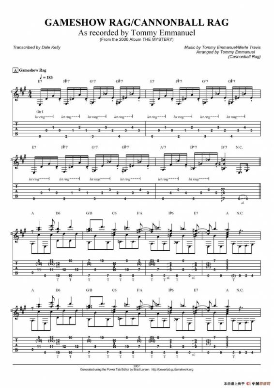 tommy emmanuel：gameshow rag/cannonball rag（指弹吉他）