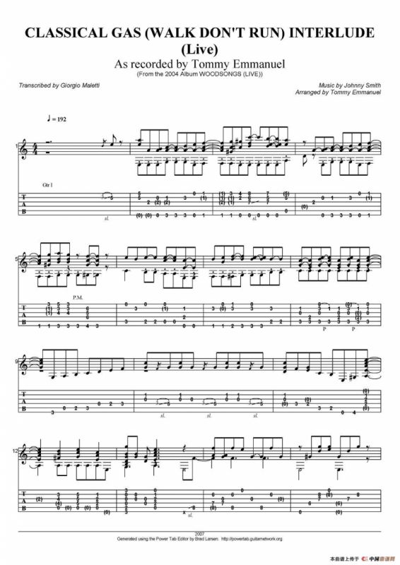 tommy emmanuel：classical gas（walk dont run）interlude