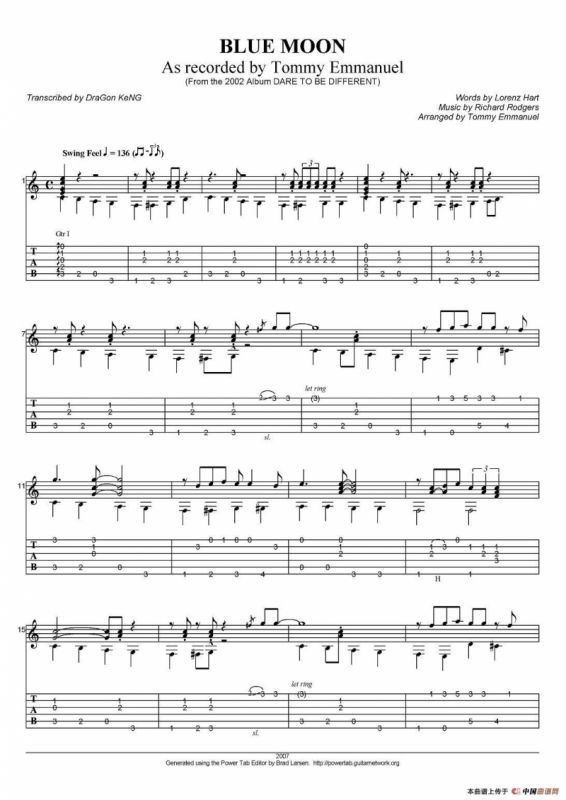 tommy emmanuel：blue moon（指弹吉他）