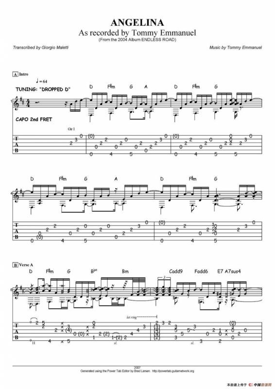 tommy emmanuel：angelina（指弹吉他）