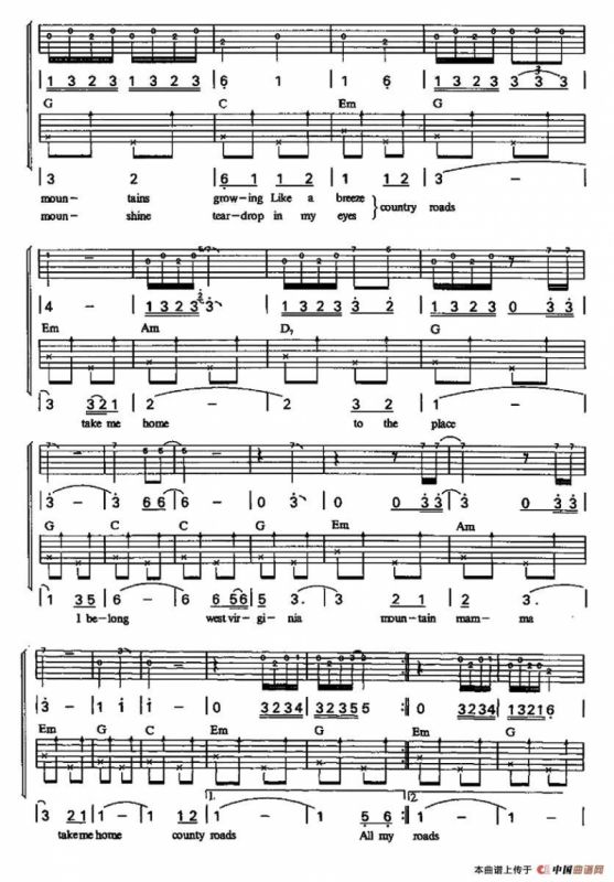 乡村路，带我回家（双吉他）