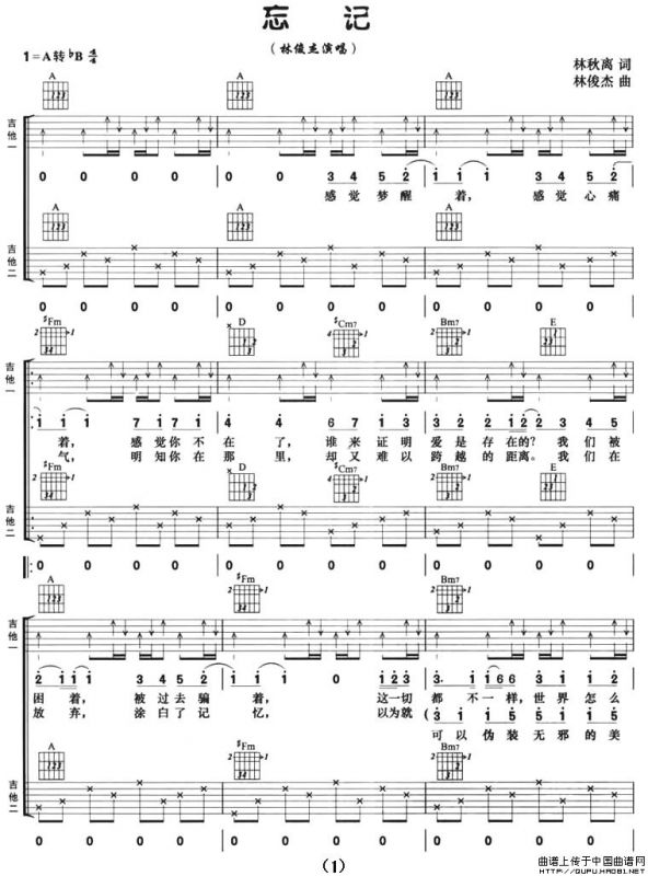忘记（林秋离词 林俊杰曲、双吉他）
