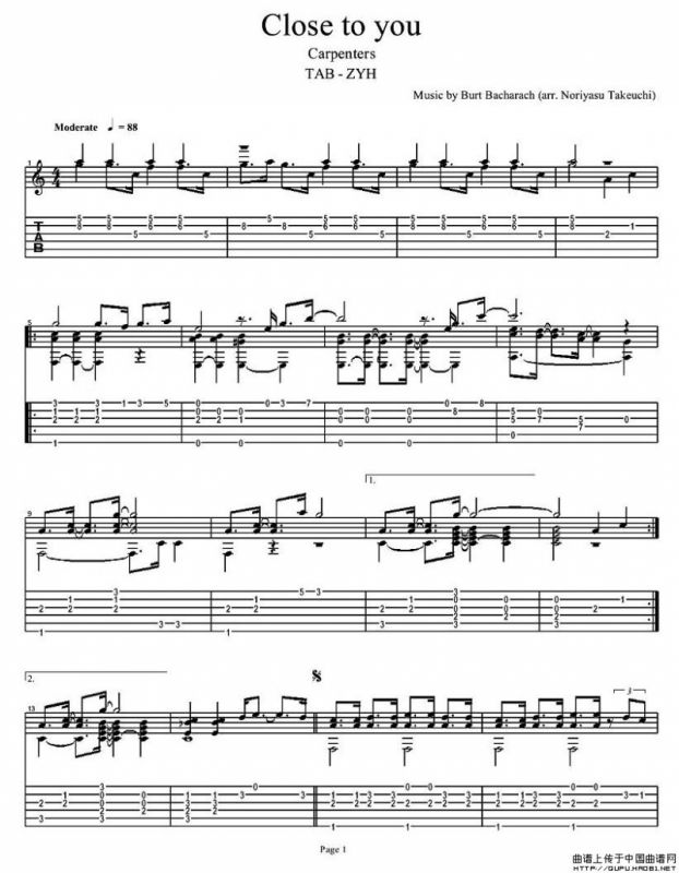 Close to you -Carpenters（指弹谱）