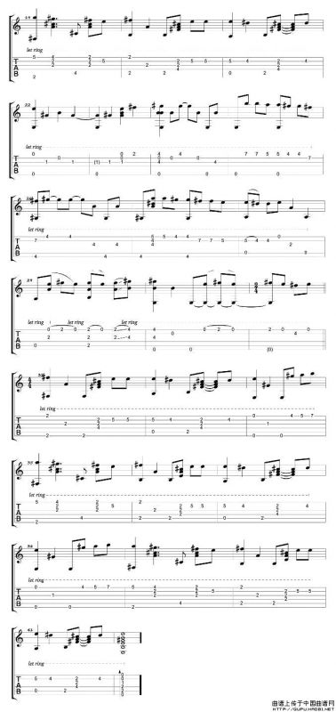 午后的出发（卢家宏指弹吉他谱）