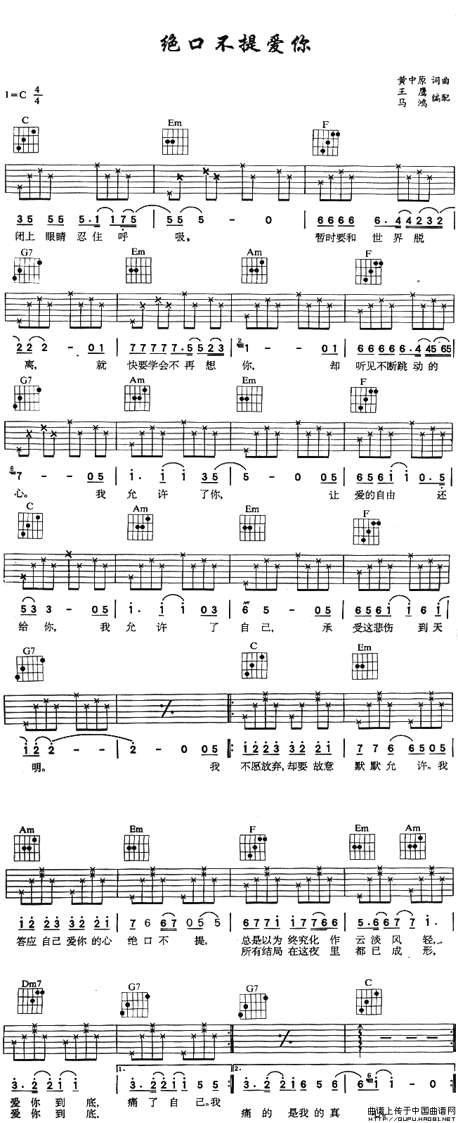 绝口不提爱你（王鹰、马鸿编配版）