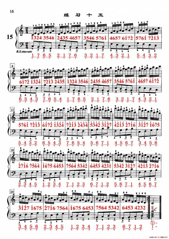 哈农《手风琴手指练习》之十五（五线谱+简谱）