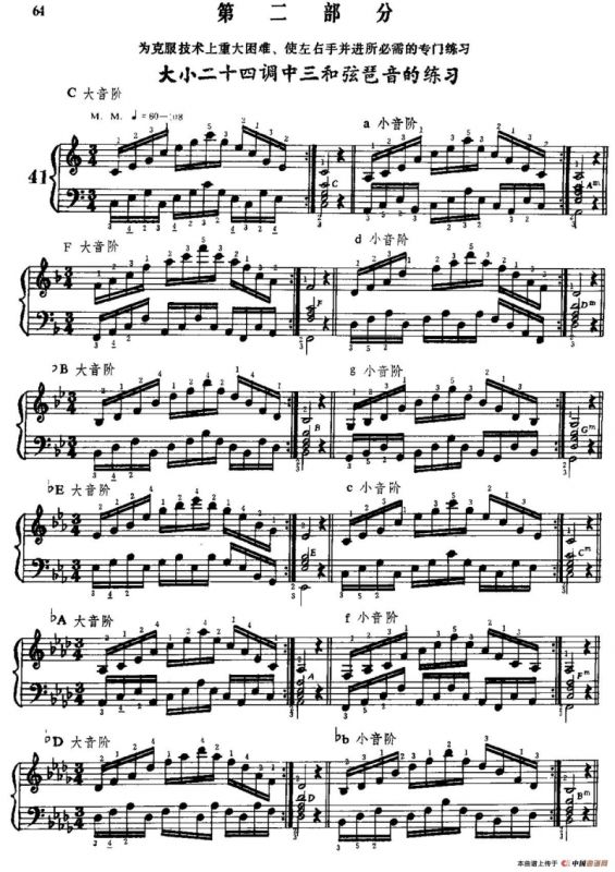 手风琴手指练习 第二部分（大小二十四调中三和弦琶音的练习）