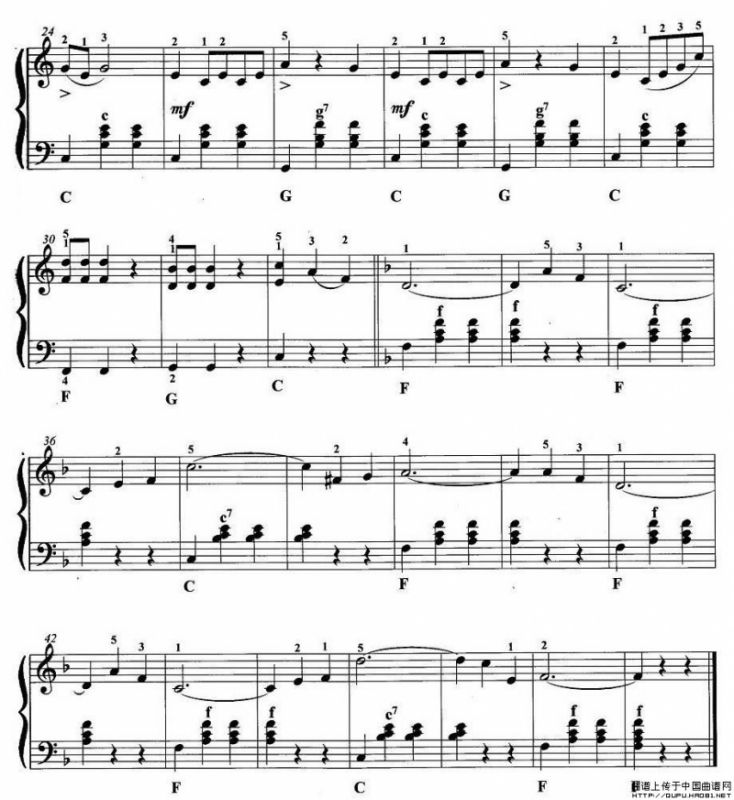 手风琴考级第一级：4、乐曲