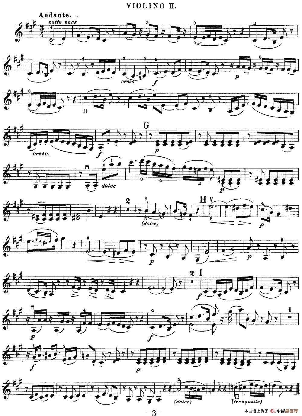 Mozart《Quartet No.21 in D Major,K.575》（Violin 2分谱）