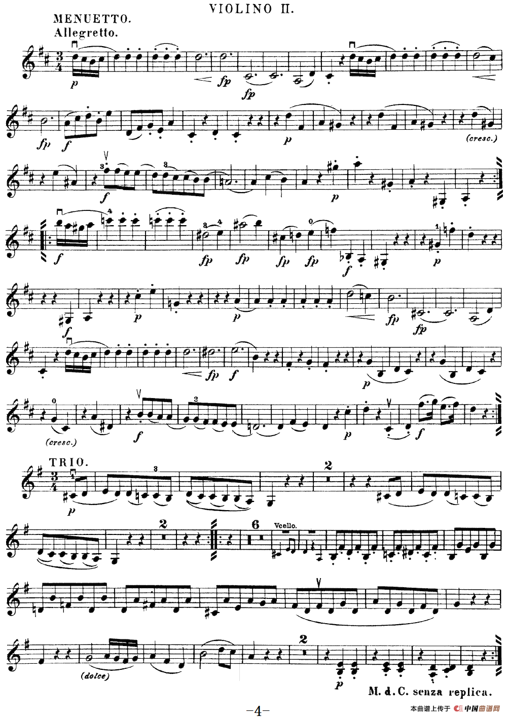 Mozart《Quartet No.21 in D Major,K.575》（Violin 2分谱）