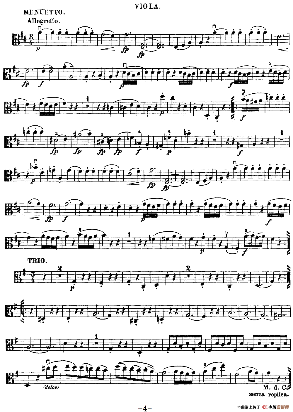 Mozart《Quartet No.21 in D Major,K.575》（Viola分谱）