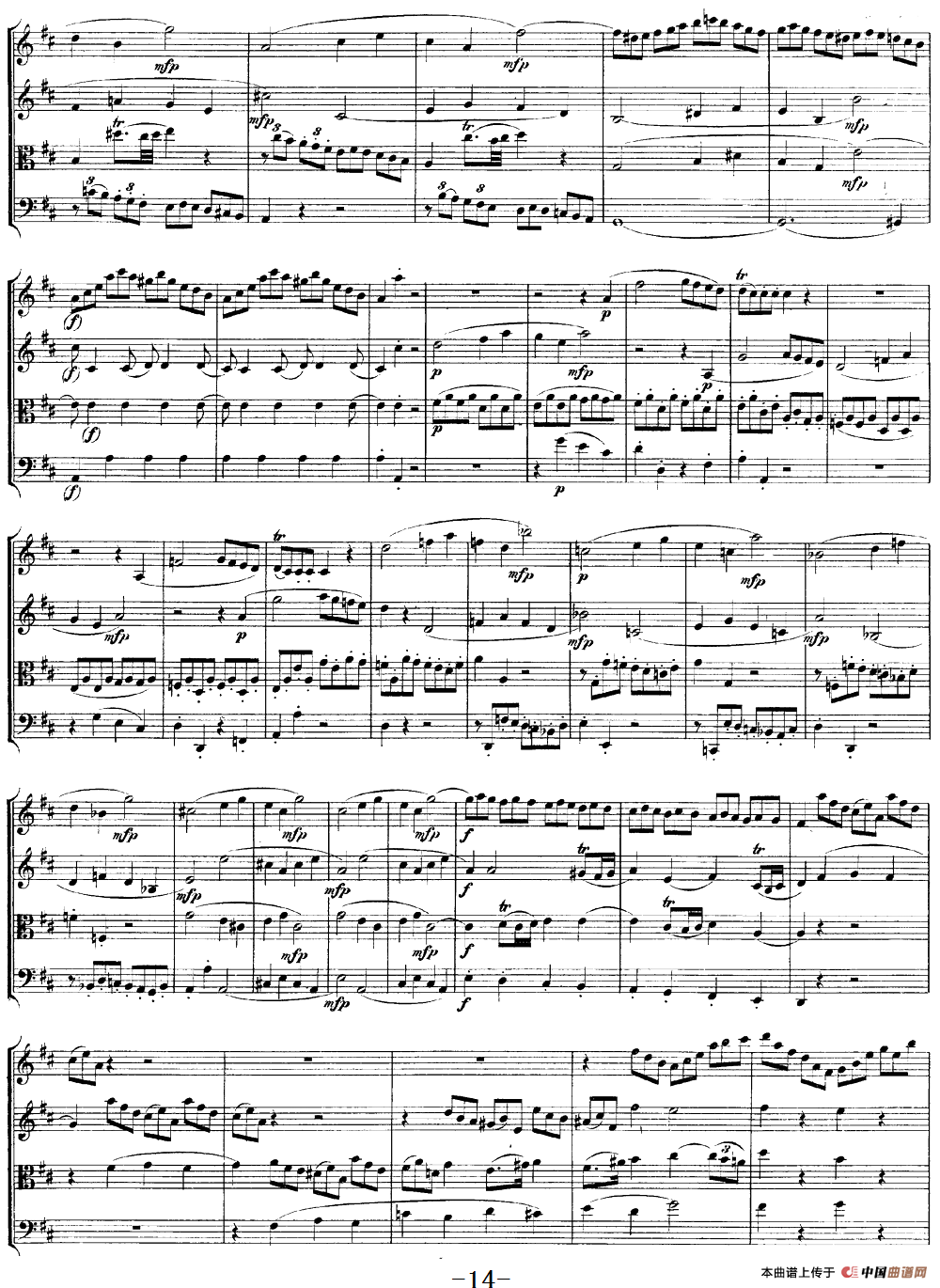 Mozart《Quartet No.21 in D Major,K.575》（总谱）