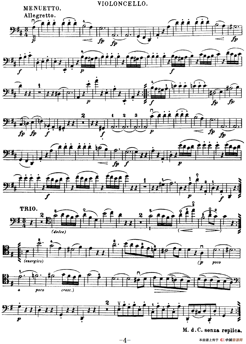 Mozart《Quartet No.21 in D Major,K.575》（Cello分谱）