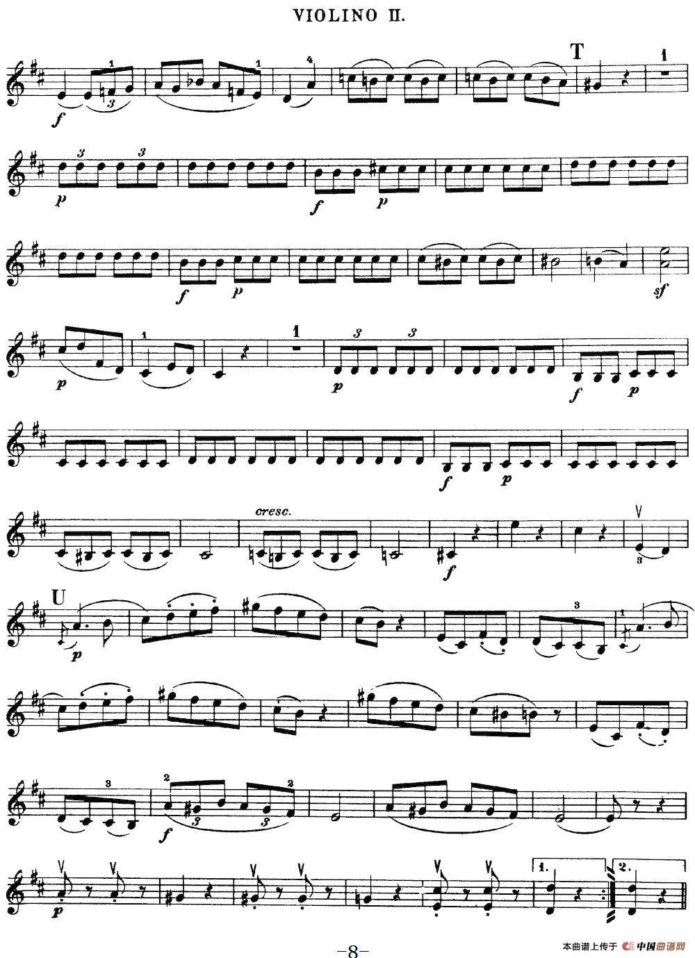 Mozart《Quartet No.20 in D Major,K.499》（Violin 2分谱）