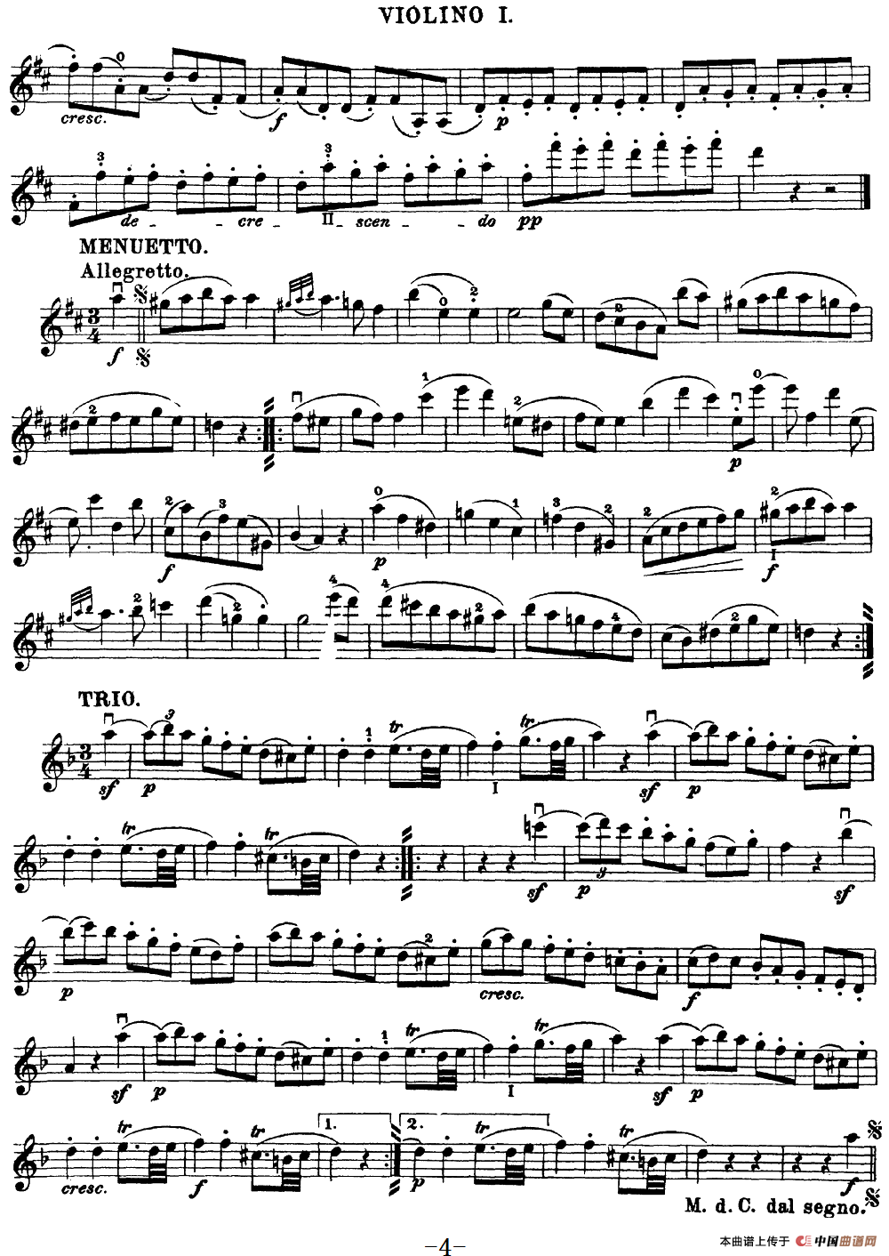 Mozart《Quartet No.20 in D Major,K.499》（Violin 1分谱）