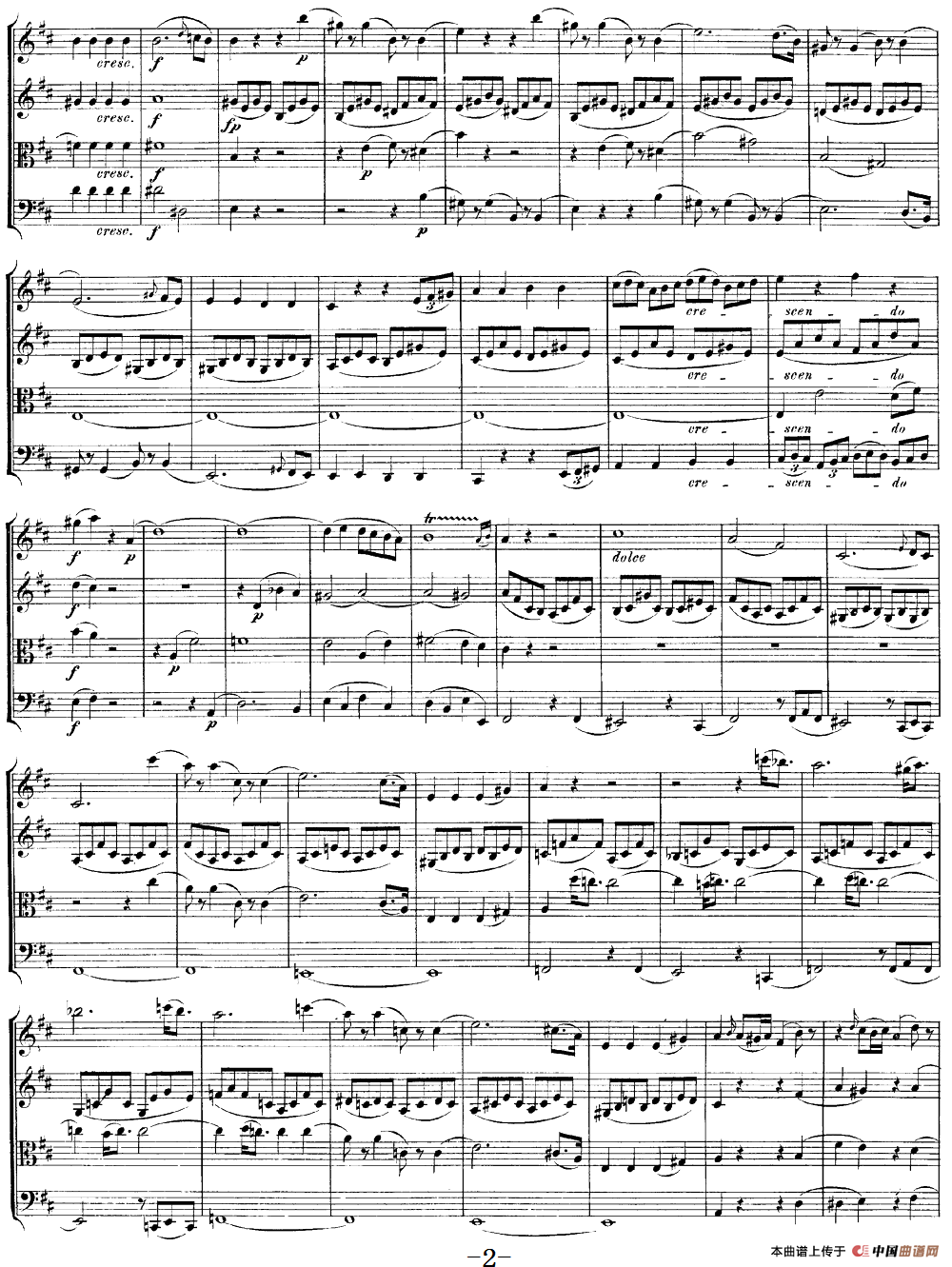 Mozart《Quartet No.20 in D Major,K.499》（总谱）