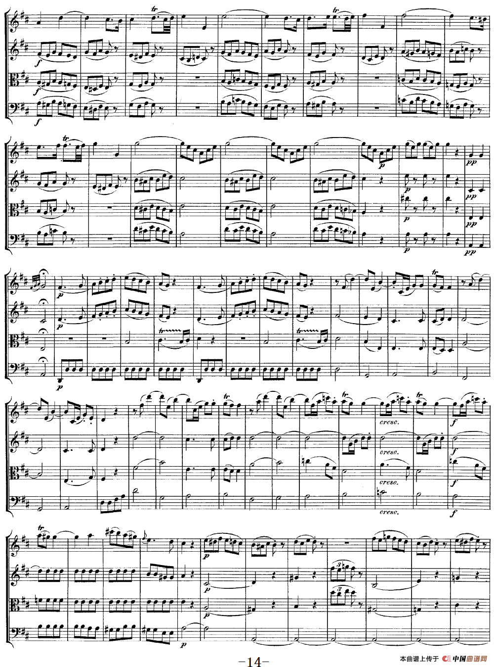 Mozart《Quartet No.20 in D Major,K.499》（总谱）