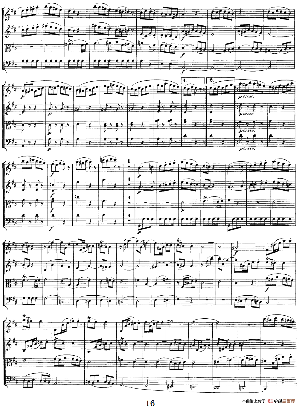 Mozart《Quartet No.20 in D Major,K.499》（总谱）