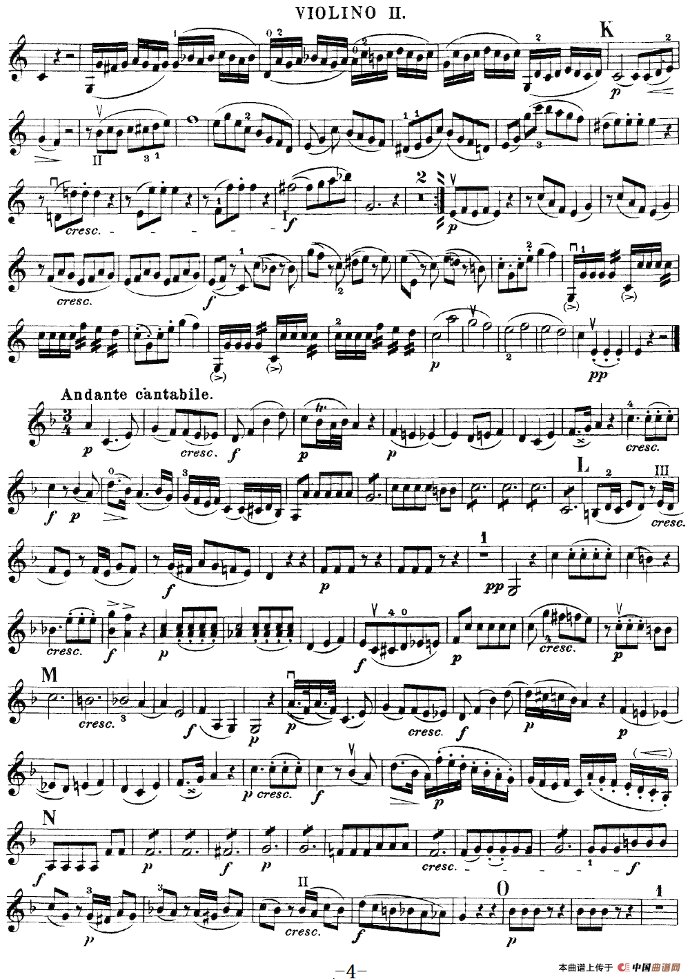Mozart《Quartet No.19 in C Major,K.465》（Violin 2分谱）