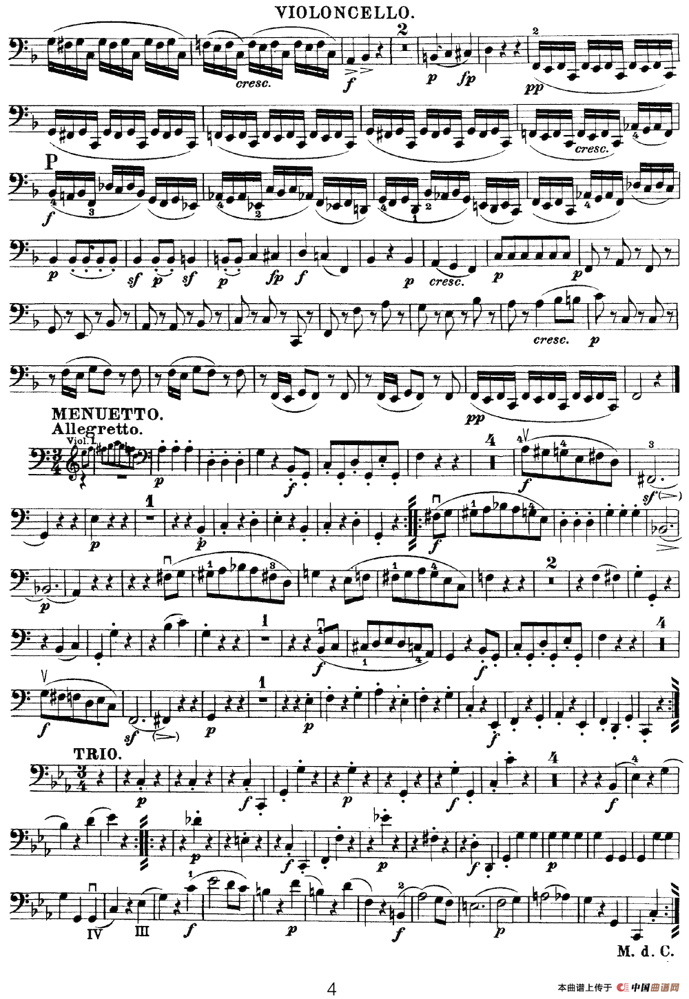 Mozart《Quartet No.19 in C Major,K.465》（Cello分谱）