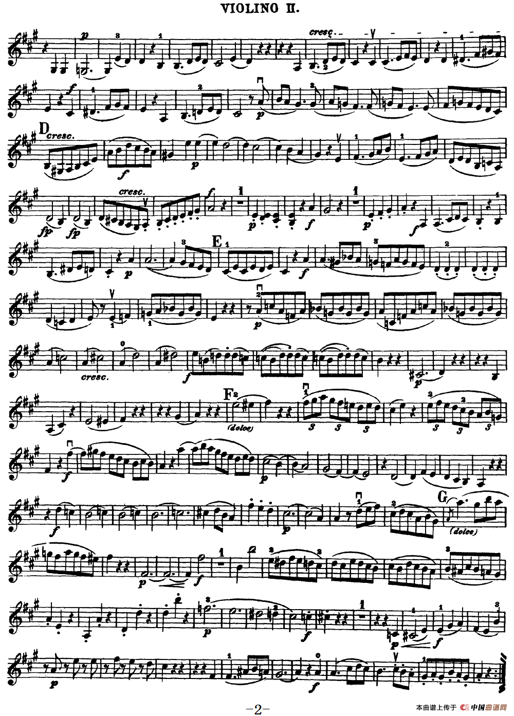 Mozart《Quartet No.18 in A Major,K.464》（Violin 2分谱）