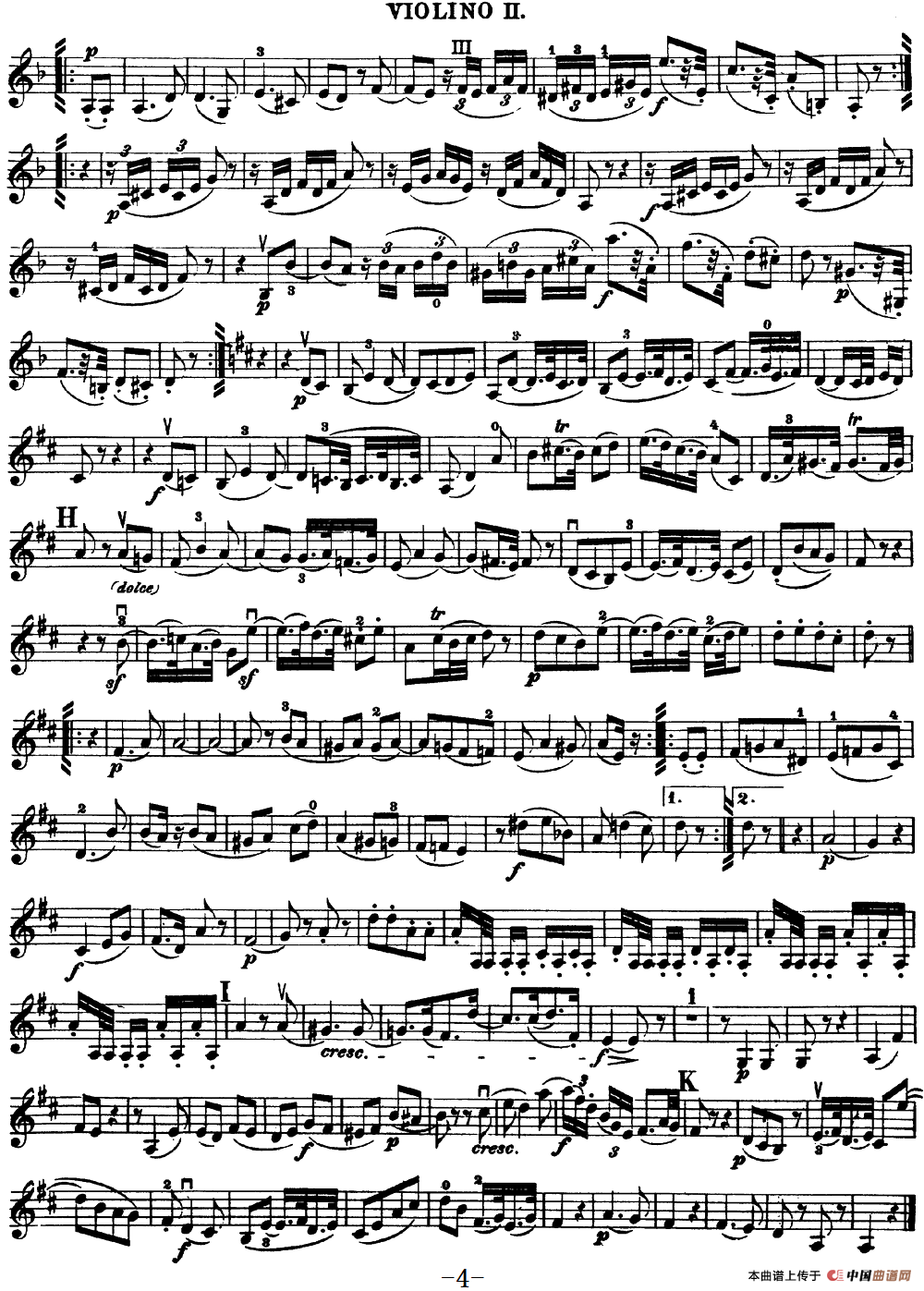 Mozart《Quartet No.18 in A Major,K.464》（Violin 2分谱）