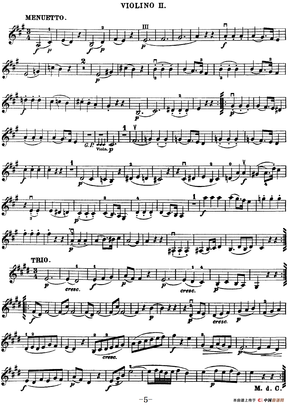 Mozart《Quartet No.18 in A Major,K.464》（Violin 2分谱）
