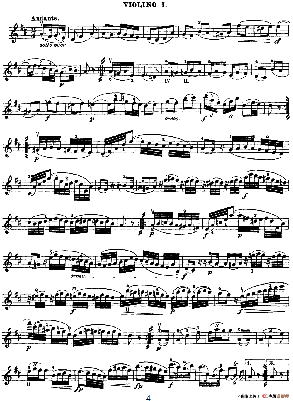Mozart《Quartet No.18 in A Major,K.464》（Violin 1分谱）