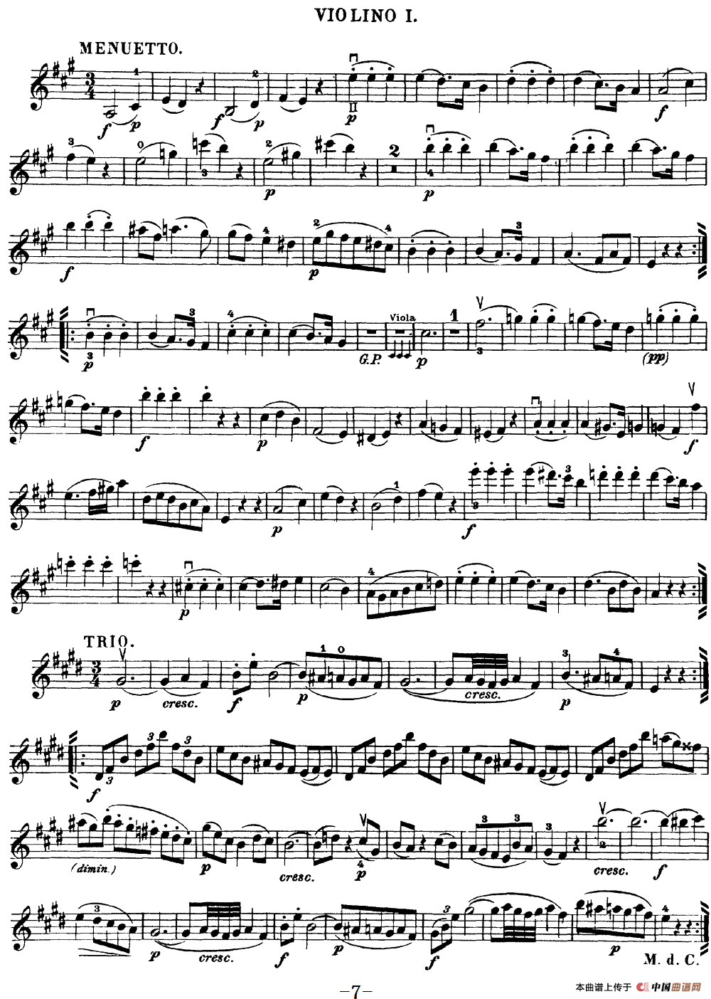 Mozart《Quartet No.18 in A Major,K.464》（Violin 1分谱）