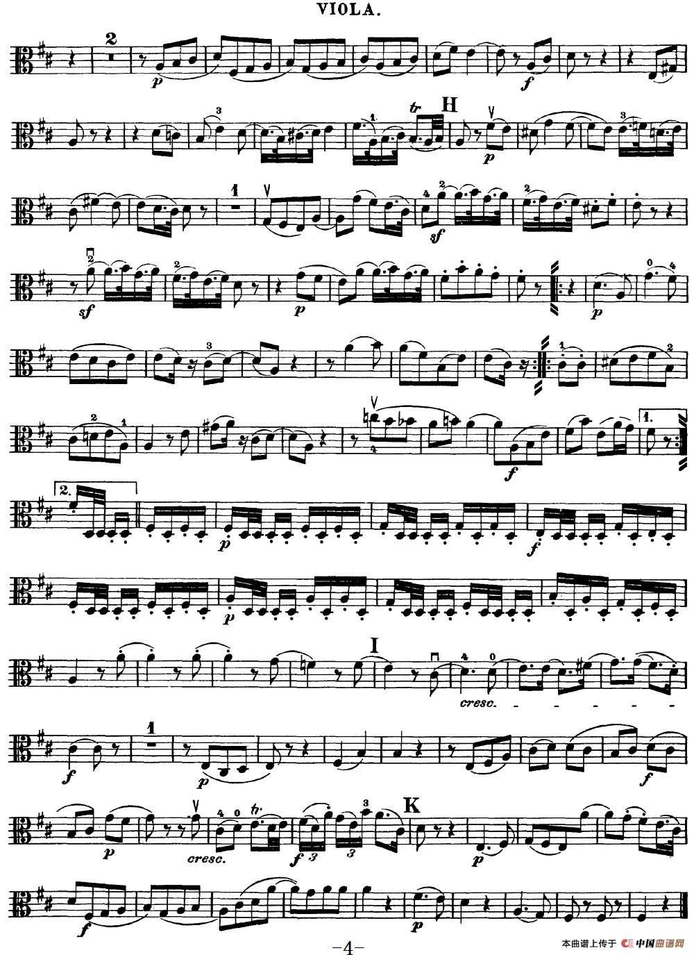 Mozart《Quartet No.18 in A Major,K.464》（Viola分谱）