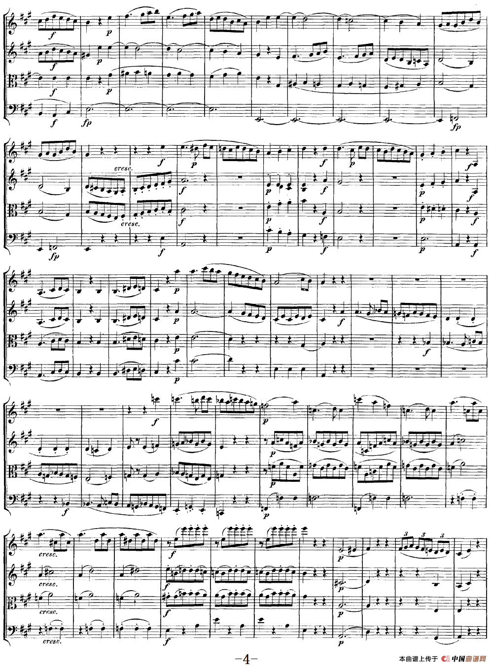 Mozart《Quartet No.18 in A Major,K.464》（总谱）