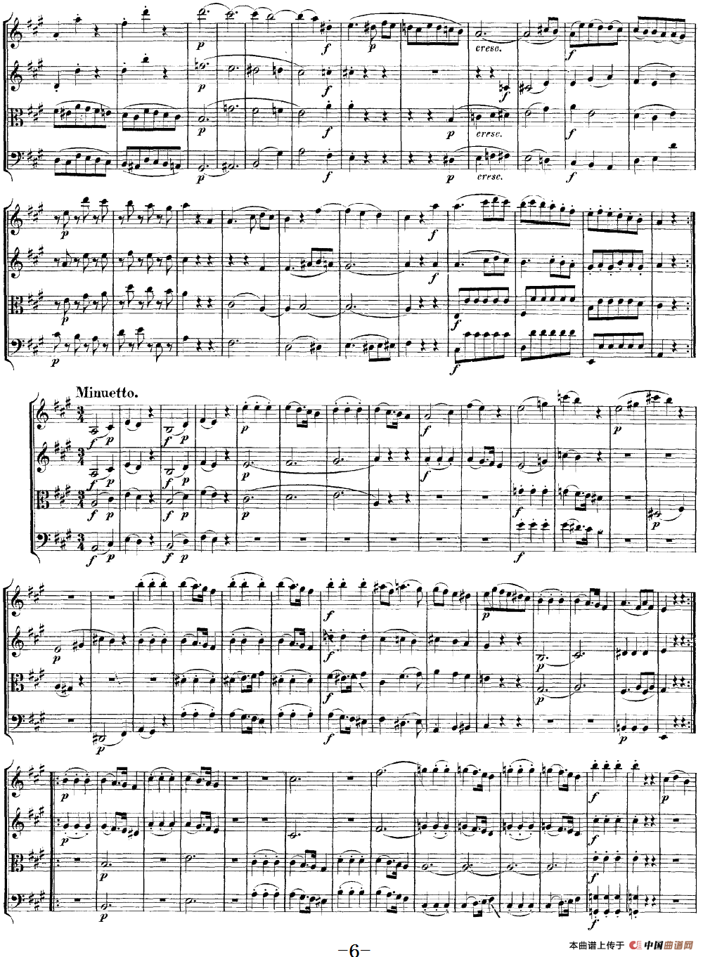 Mozart《Quartet No.18 in A Major,K.464》（总谱）