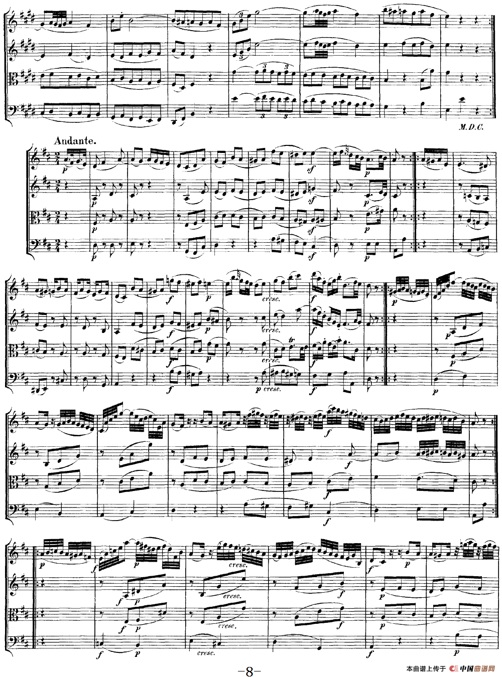 Mozart《Quartet No.18 in A Major,K.464》（总谱）