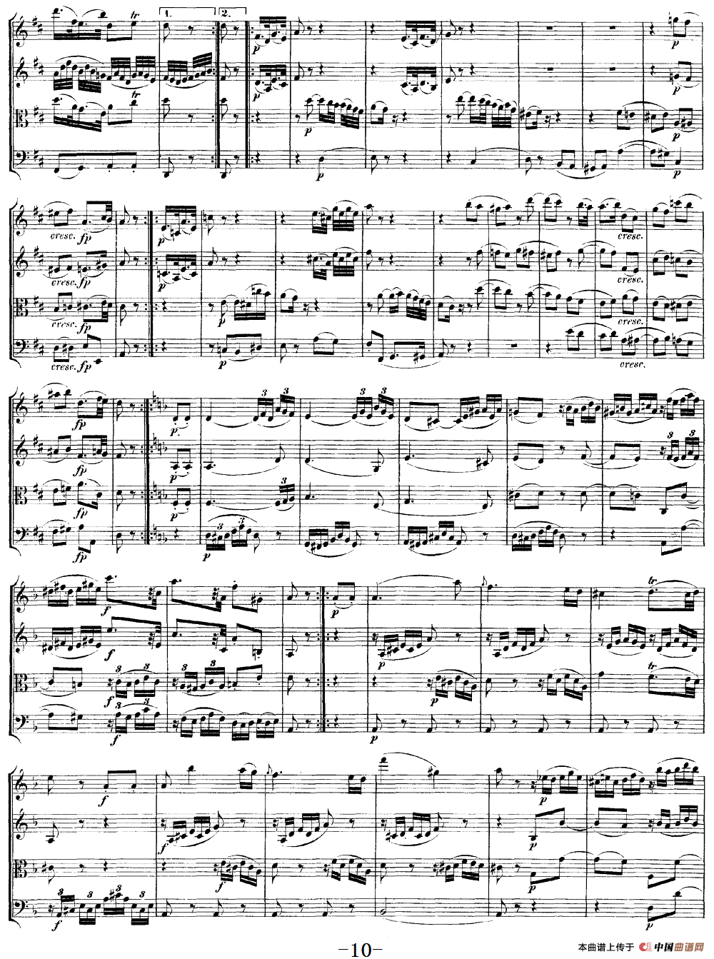 Mozart《Quartet No.18 in A Major,K.464》（总谱）