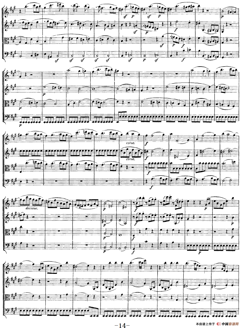 Mozart《Quartet No.18 in A Major,K.464》（总谱）